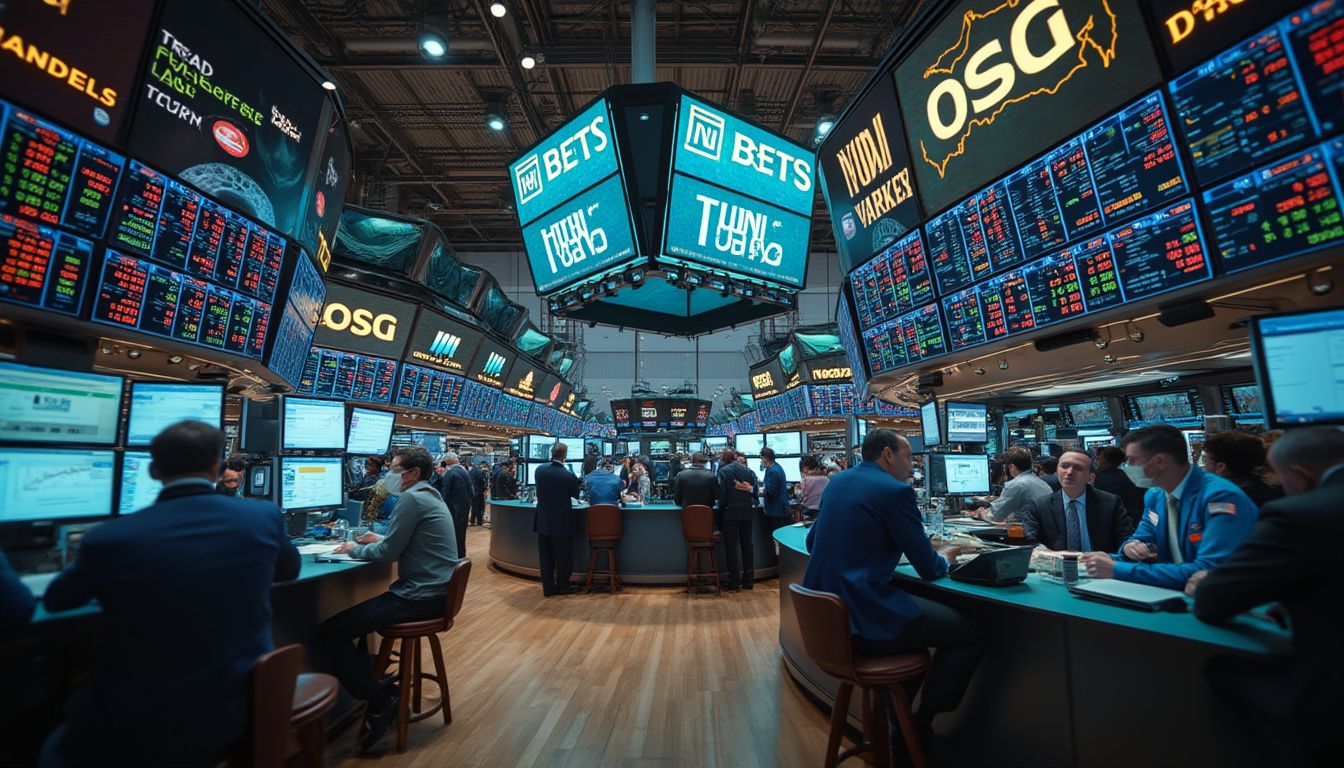 place boursière : vue d'une bourse internationale avec écrans de cotations et échanges financiers