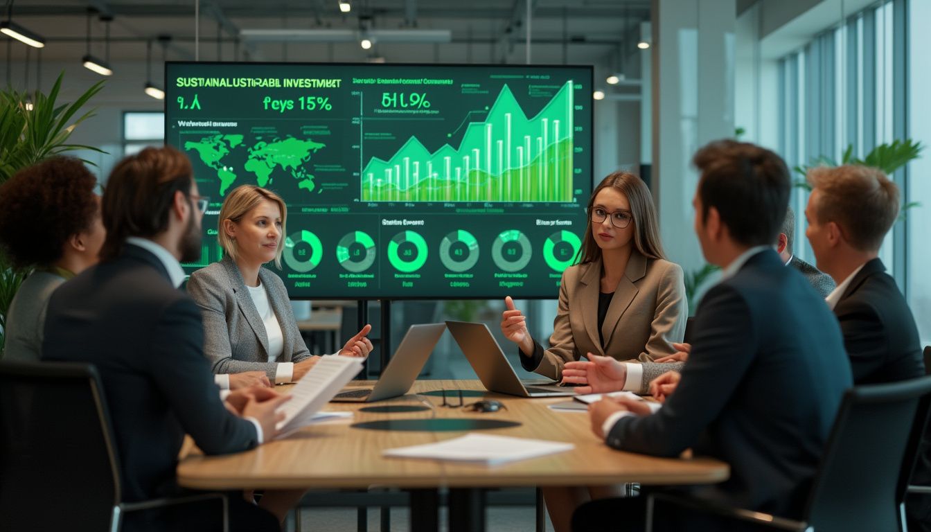 investissements responsables : symbole de croissance verte avec feuilles et graphiques financiers