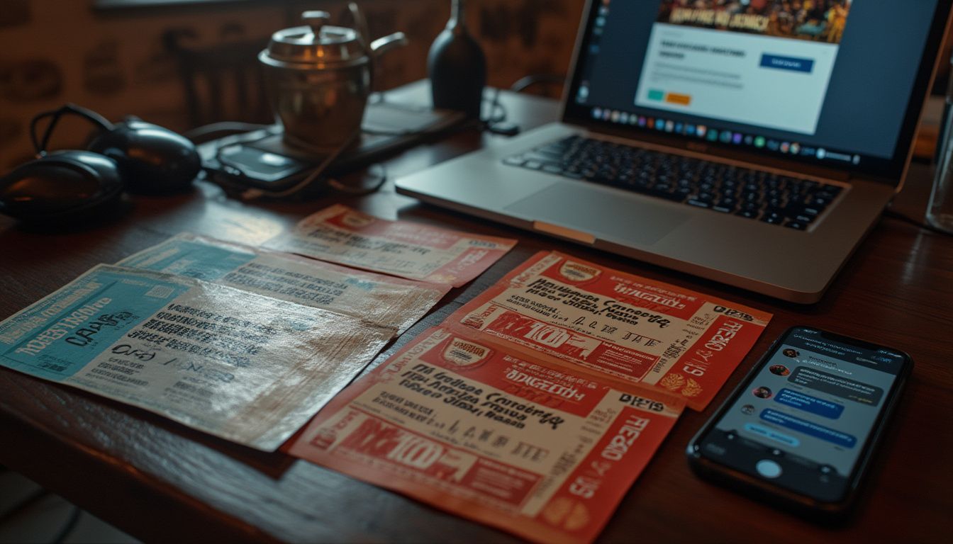 revente billet concert : illustration d'une main tenant un billet de concert avec un panneau légal