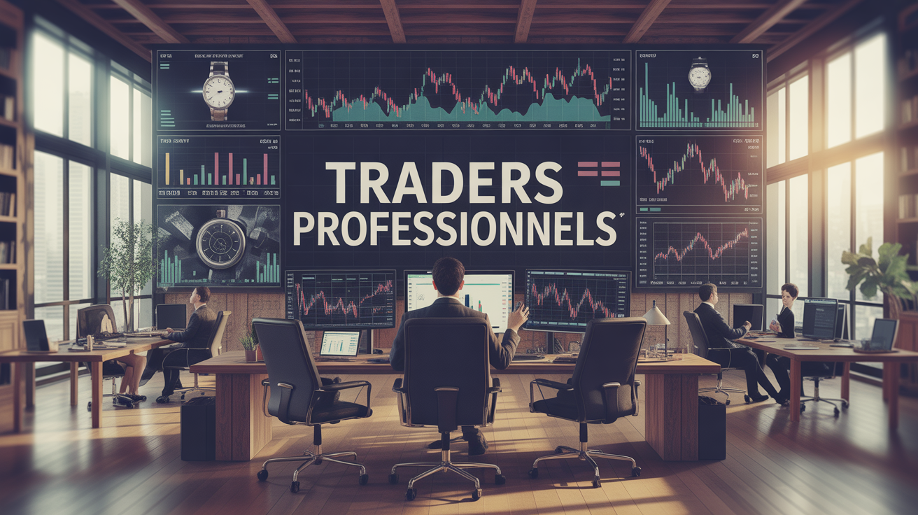 Traders professionnels sur bureau moderne avec graphiques financiers