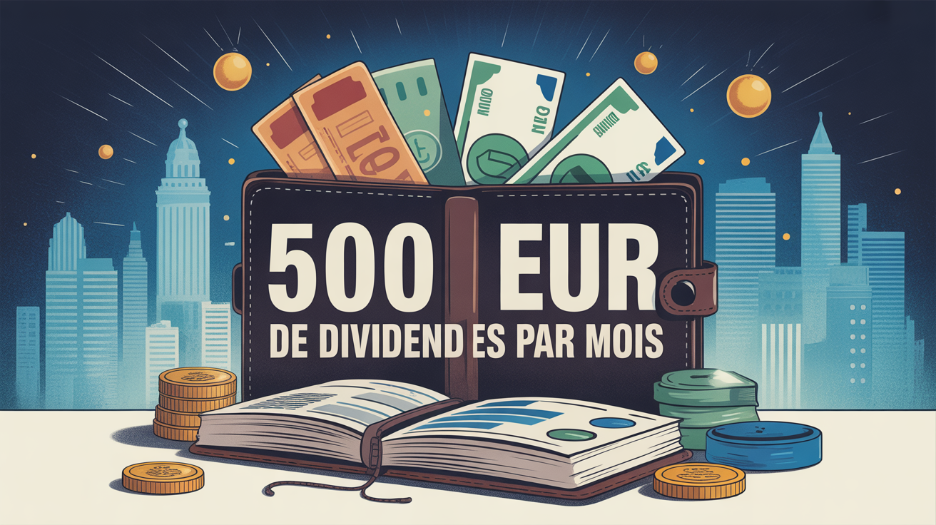 Portefeuille financier et texte 500 EUR de dividendes