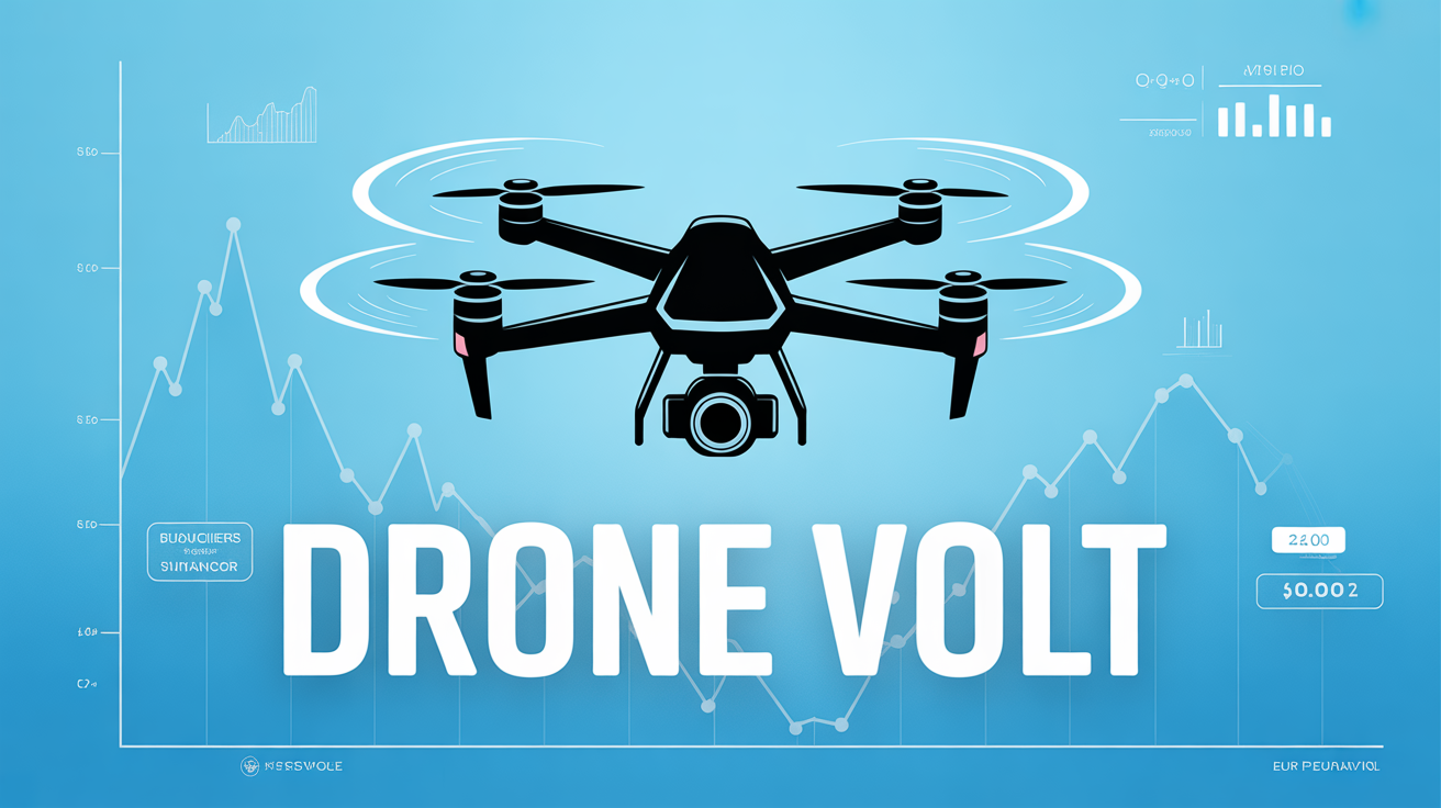 Illustration drone Volt sur fond bleu avec graphique bourse