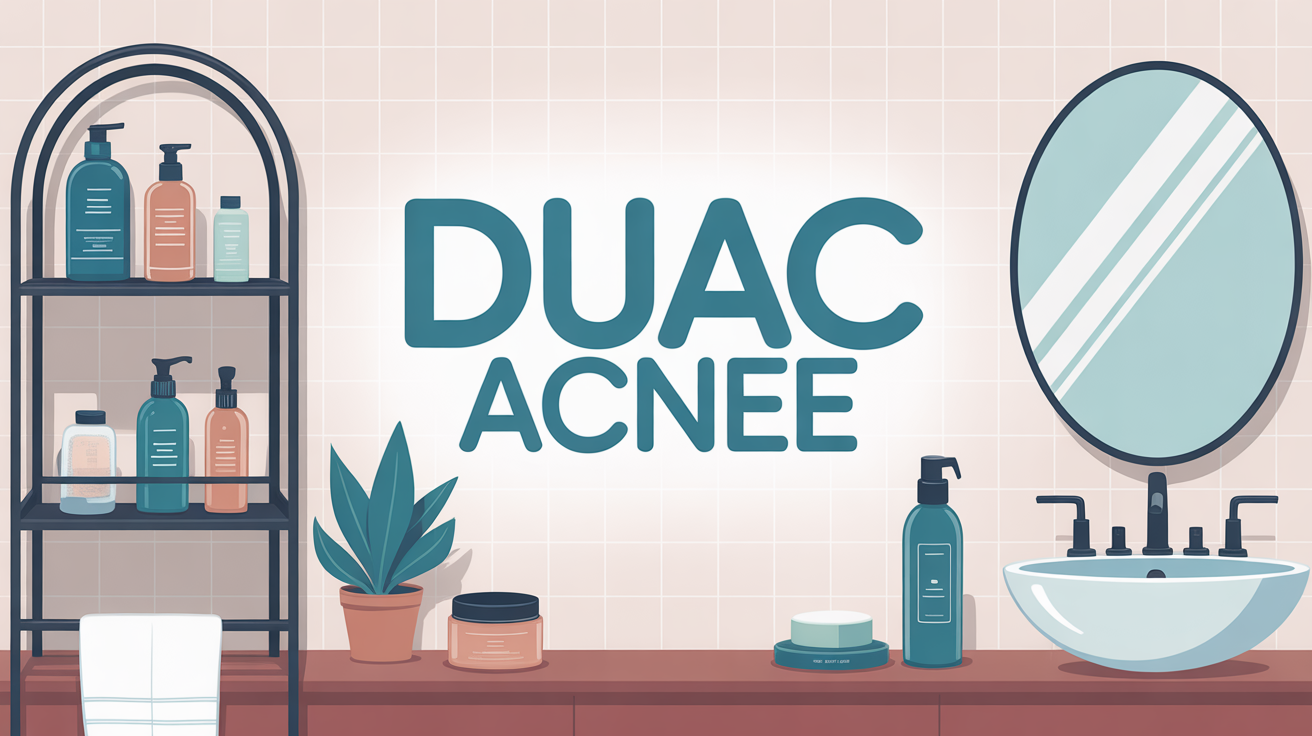 Illustration salle de bain moderne avec produits Duac acnee