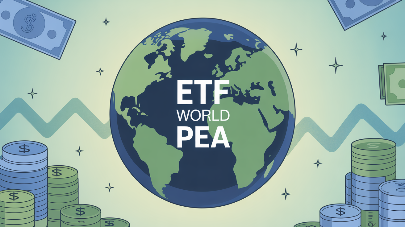 Illustration ETF MSCI World PEA globe, graphique croissant