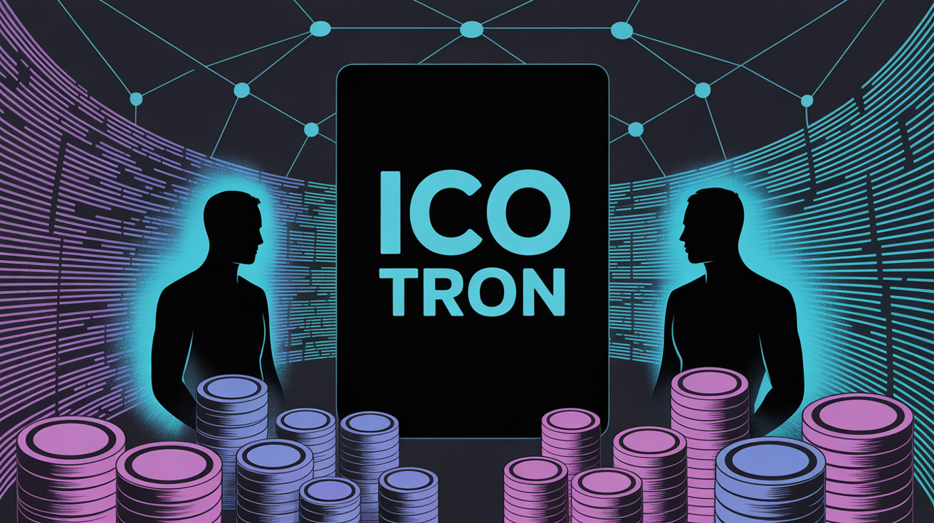 Illustration ICO TRON blockchain et jetons stylises