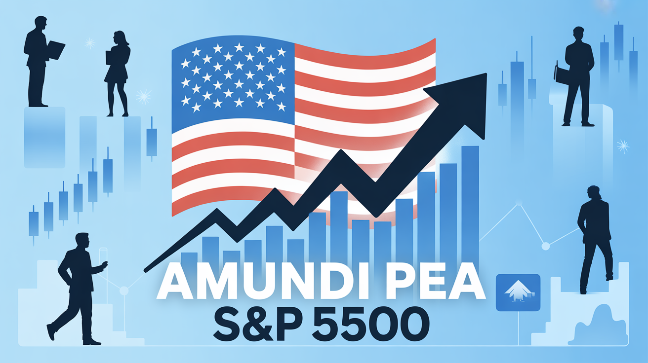 Diagramme stylisé ETF Amundi PEA S&P 500 sur fond boursier