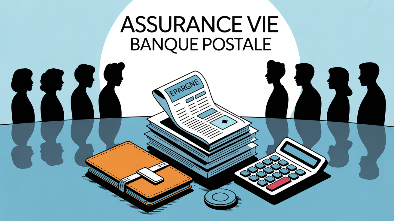 Planche calculatrice et documents, Assurance vie Banque Postale