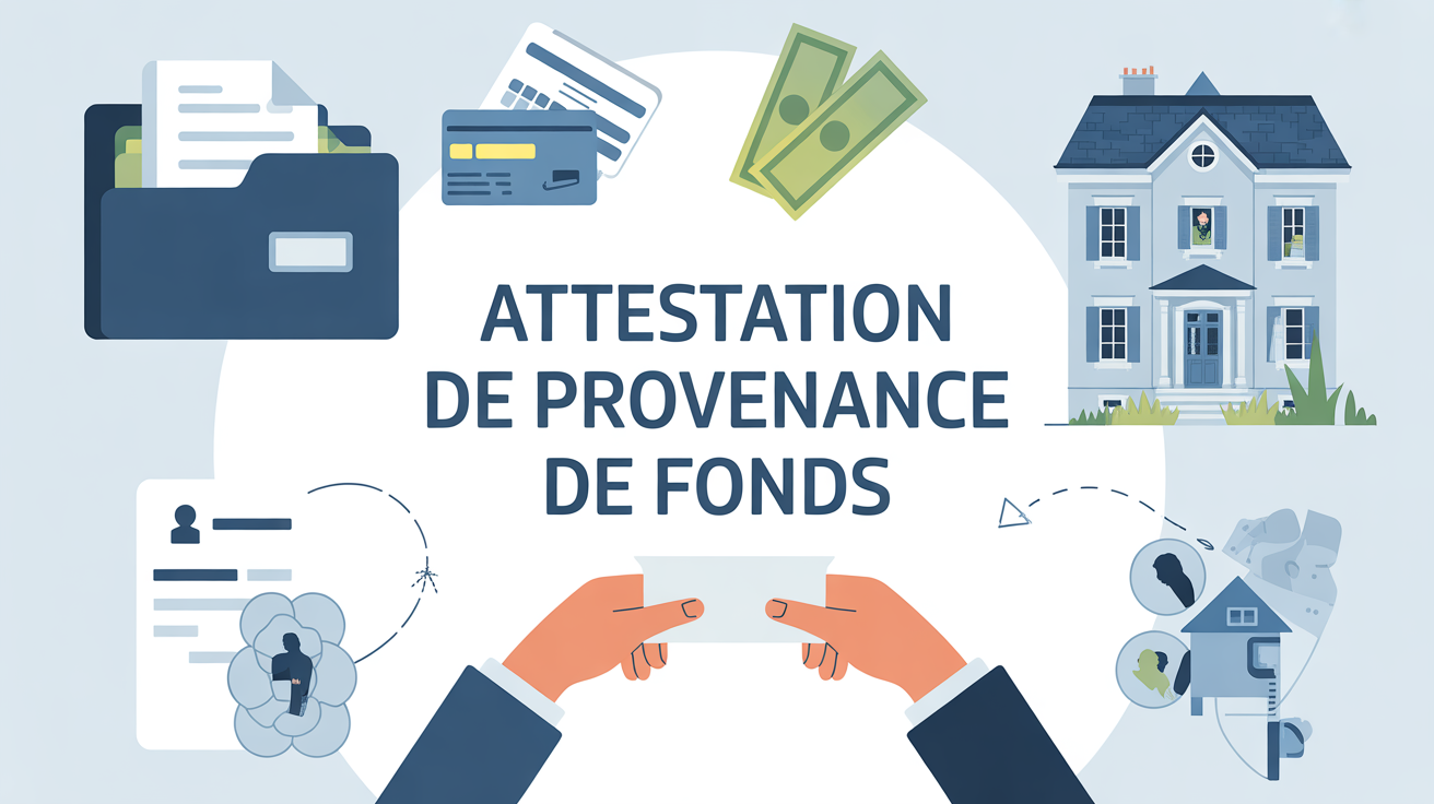 Illustration attestation de provenance de fonds, dossier bancaire et maison