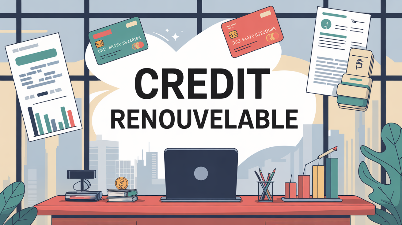 illustration credit renouvelable, bureau moderne, carte bancaire