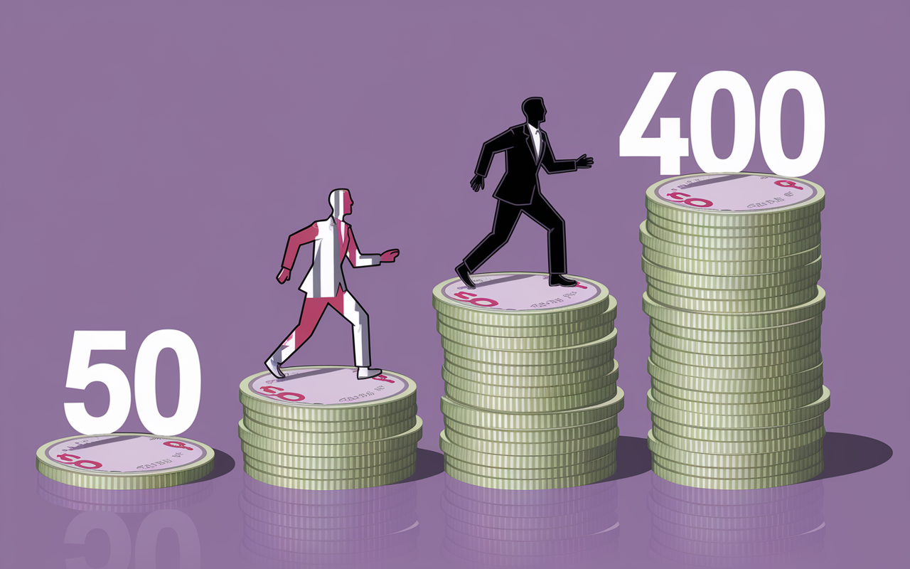 Visuel piece 50 euros vers 400 progression bourse