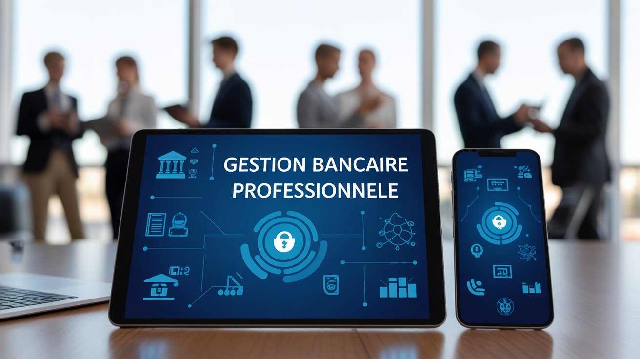 tablette et smartphone montrant gestion bancaire professionnelle sécurisée