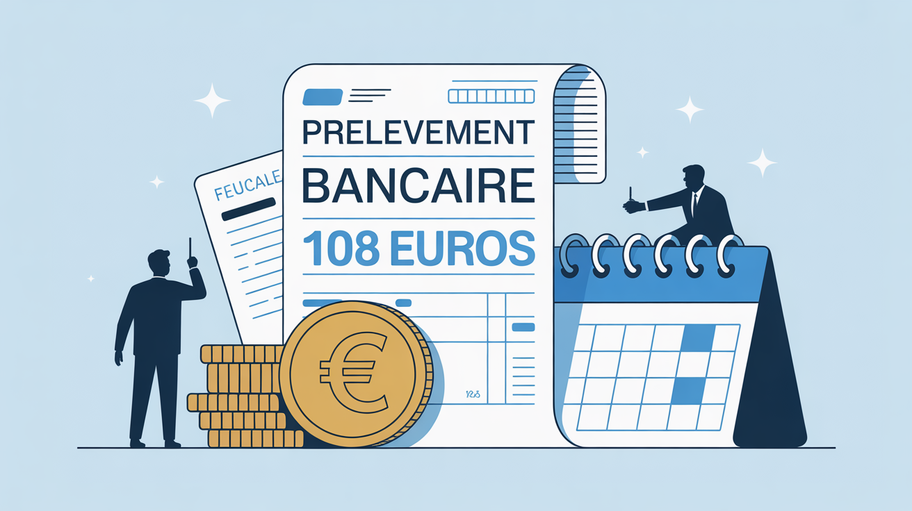 illustration prelevement bancaire 108 euros, calendrier, feuille fiscale