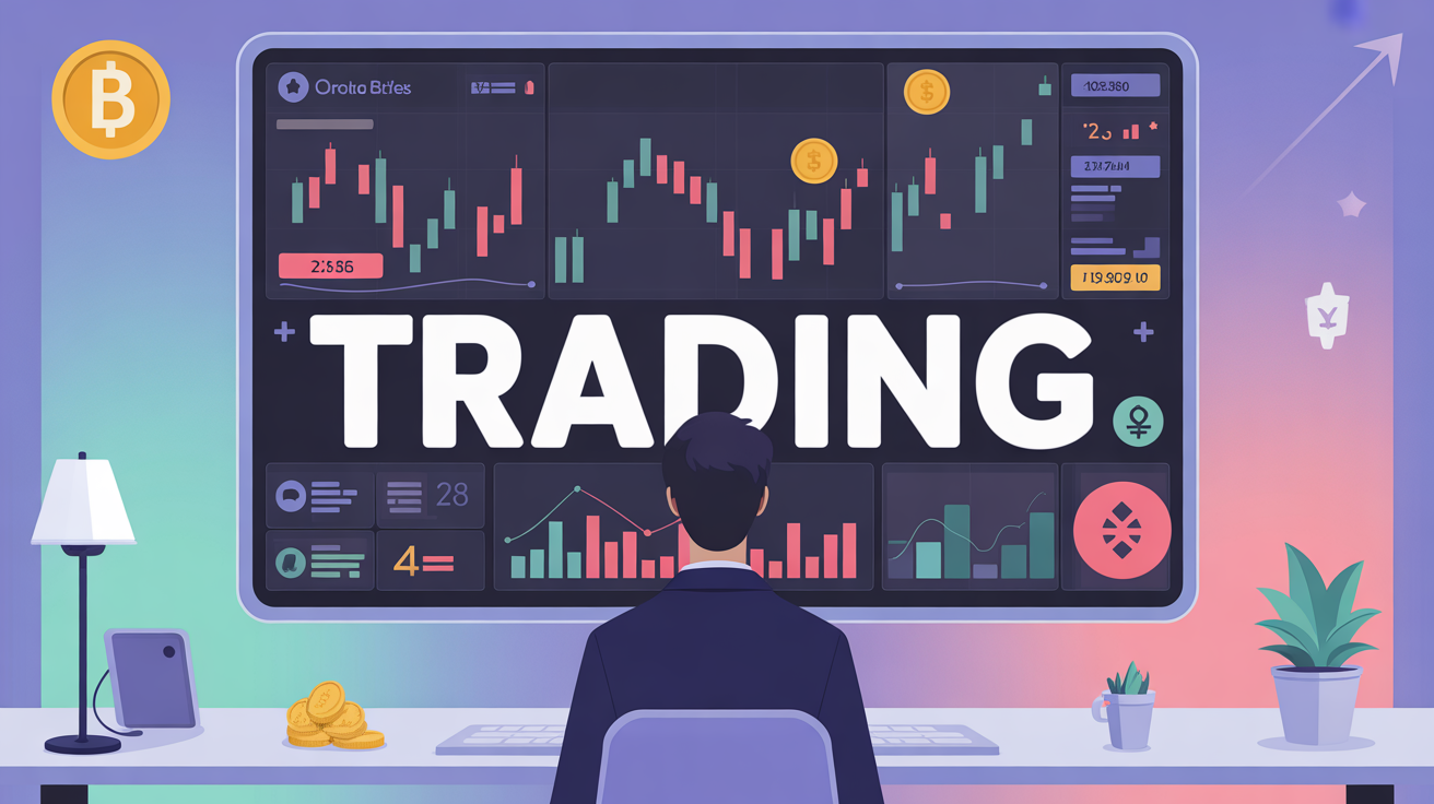 scene stylisee trading ecran graphiques financiers et crypto