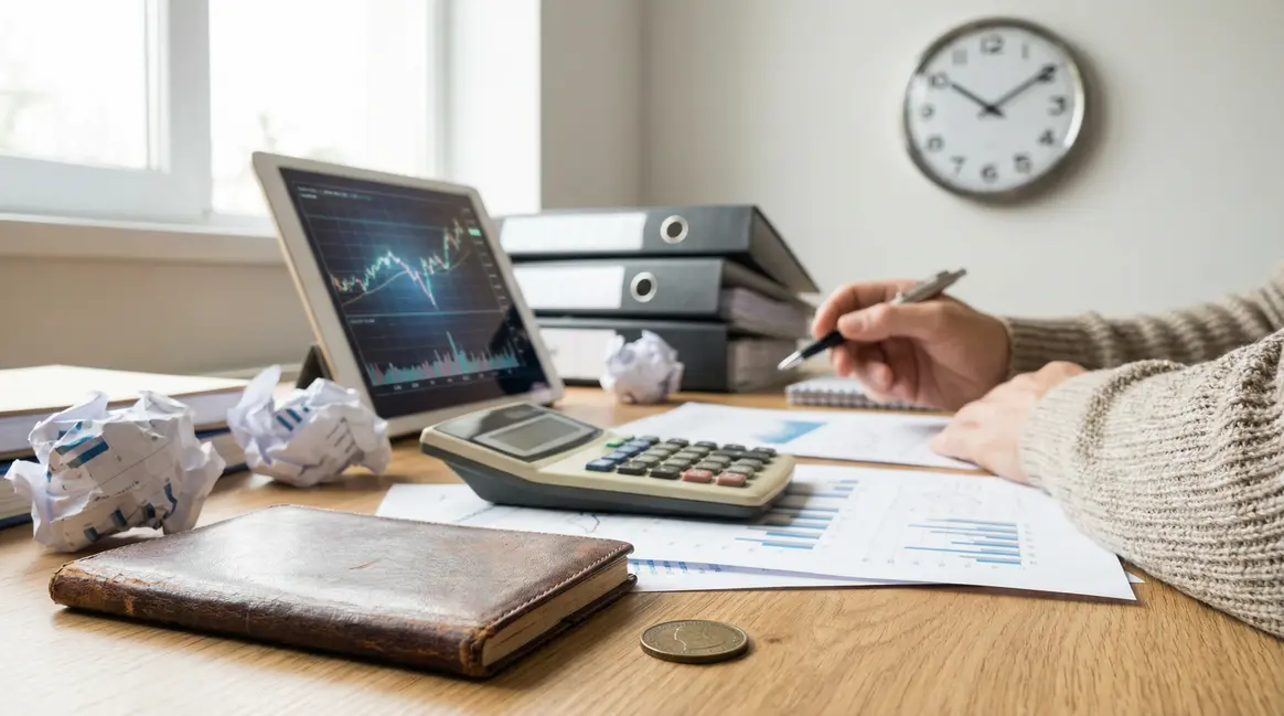 bureau moderne avec livrets financiers horloge et graphiques