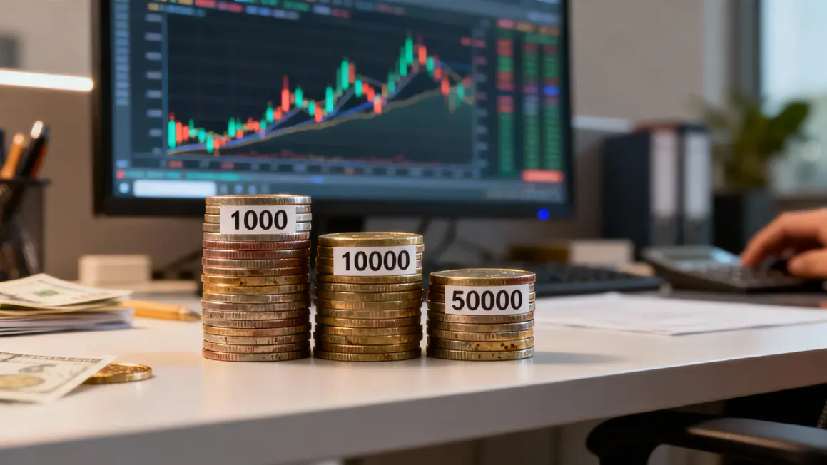 Trois piles pieces capital trading 1000 10000 50000