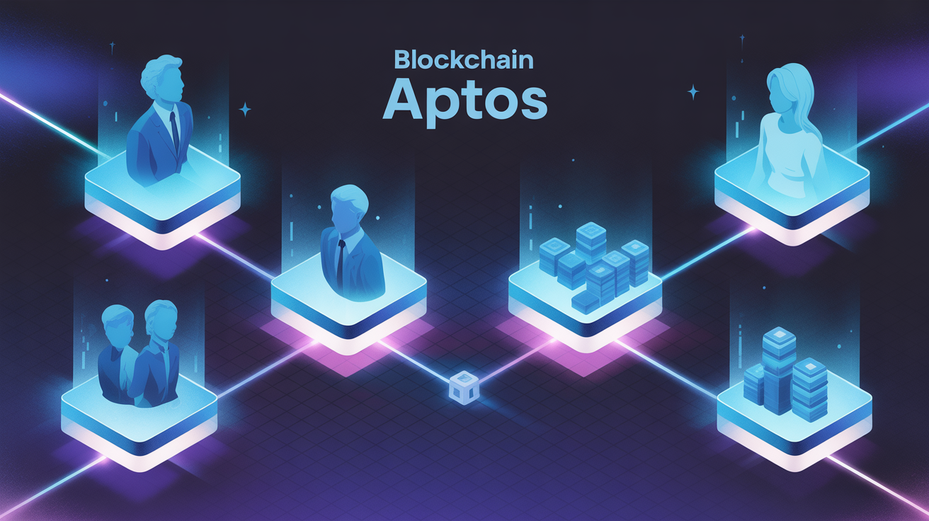 illustration blockchain aptos futuriste silhouettes