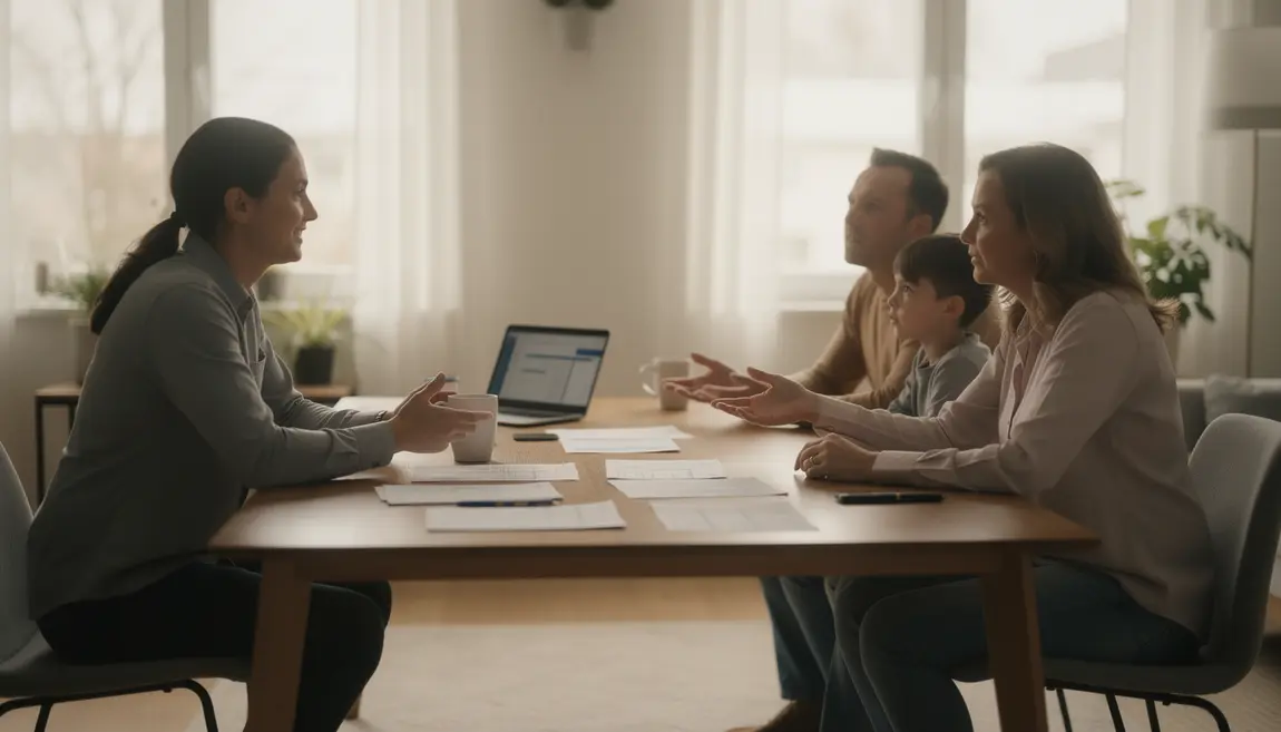 Discussion assurance emprunteur en famille maison moderne