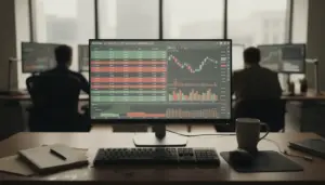 Vue d'un carnet d'ordres boursier en temps réel sur ordinateur