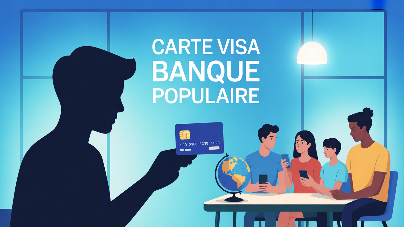 Silhouette tenant carte bancaire Banque Populaire et smartphone