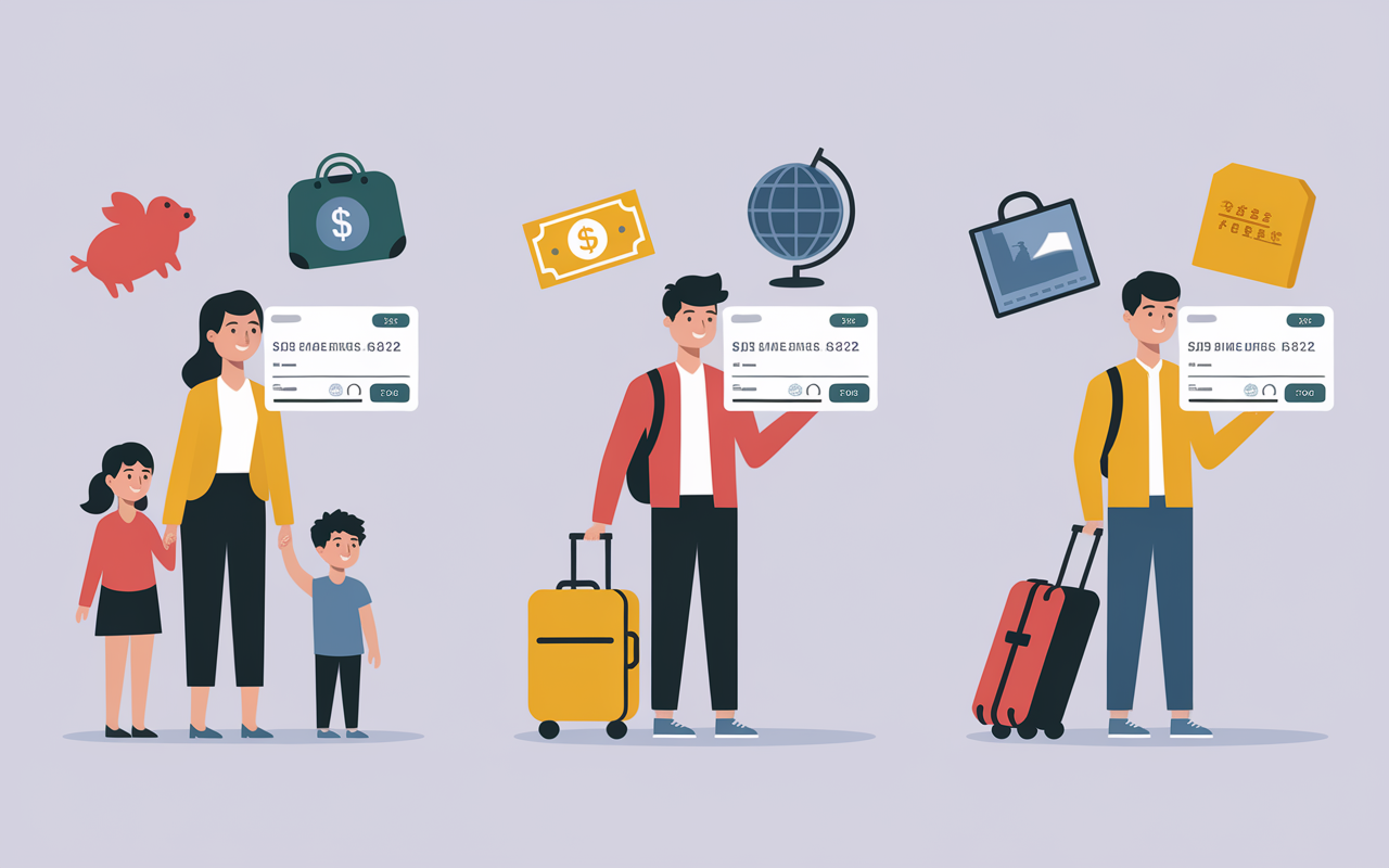 famille étudiant voyageur carte de crédit ou débit