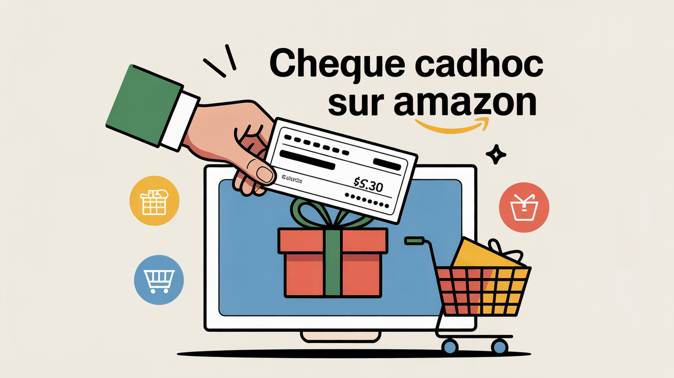 chèque cadhoc amazon main tendant un chèque vers ordinateur
