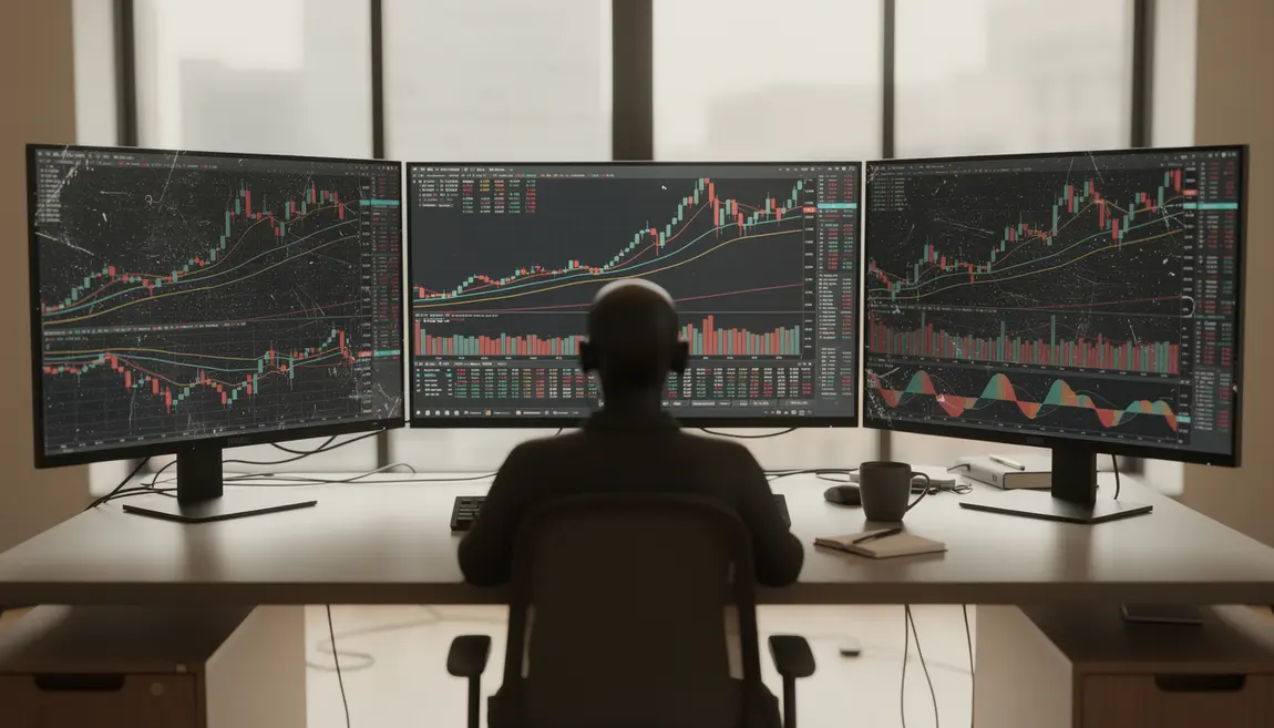 Bureau moderne affichant graphiques boursiers analyse technique