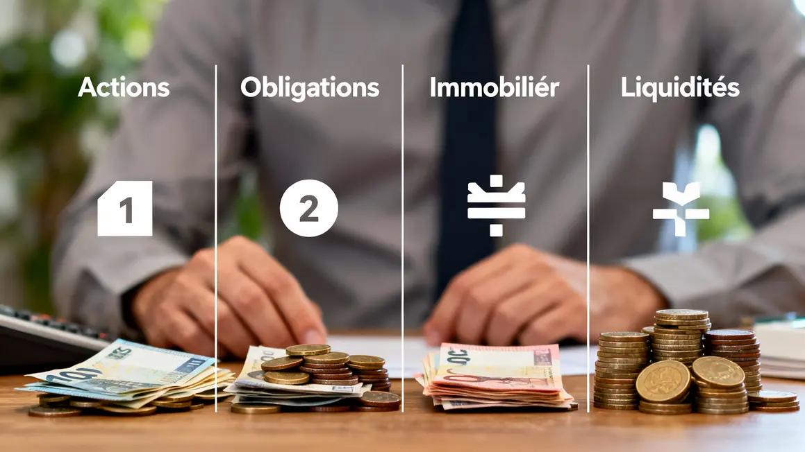 Tableau portefeuille solide actions obligations immobilier liquidités