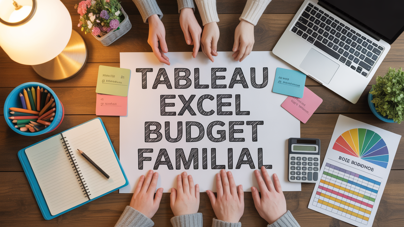 tableau excel budget familial gratuit sur table en bois