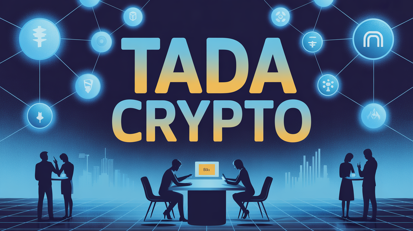 Réseau blockchain Tada crypto et IA, ambiance futuriste