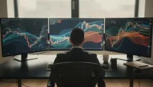 trader devant ecrans vagues elliott