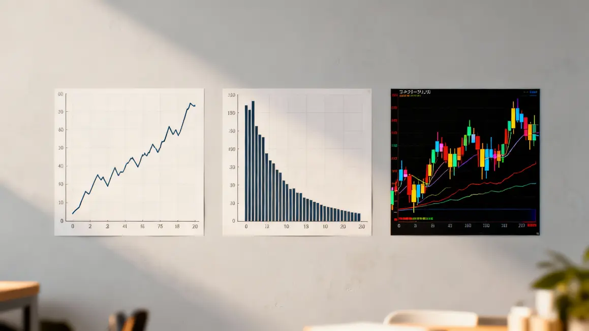 Trois graphiques principaux analyse technique ligne bar chart chandeliers