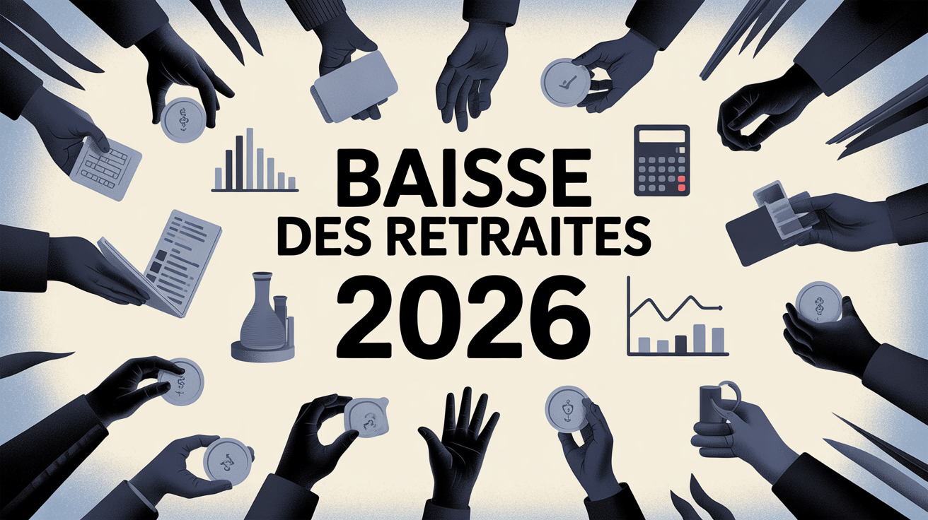 baisse des retraites 2026 tableau financier silhouettes