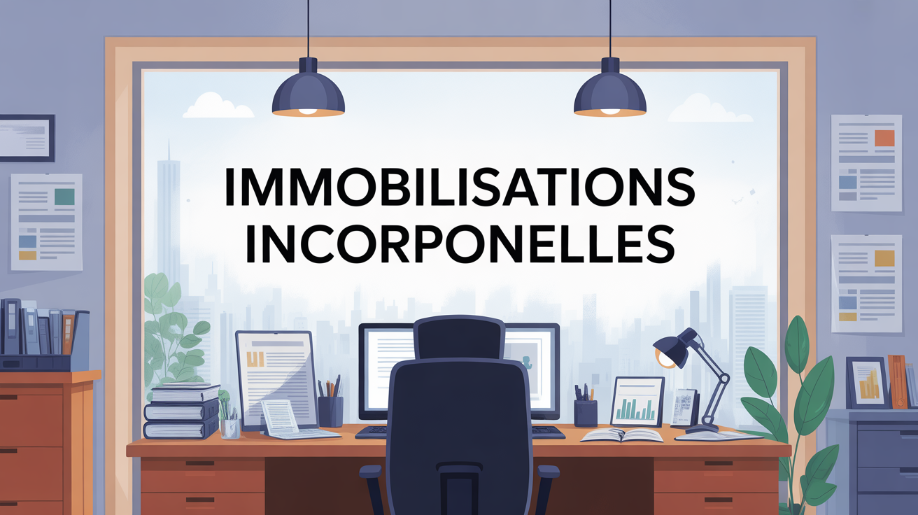 Illustration bureau moderne avec immobilisation incorporelle