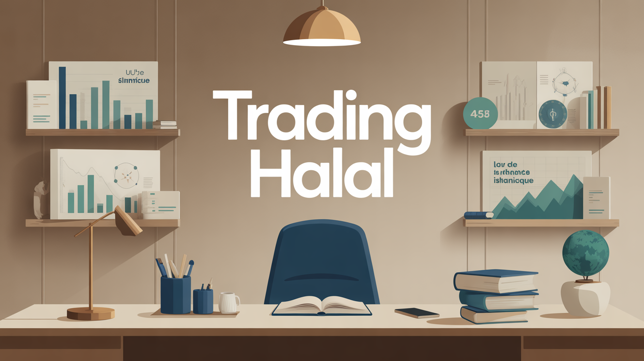 bureau moderne avec balance, trading halal ou haram