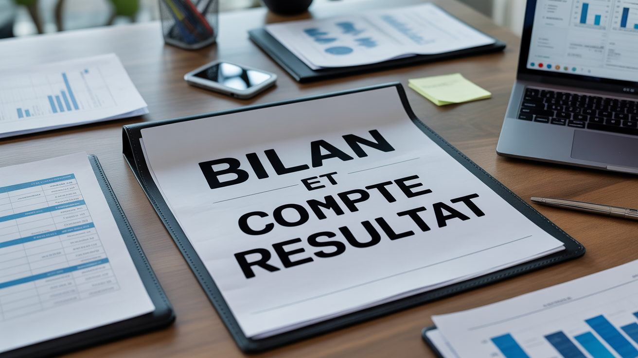 Bureau avec documents compte de résultat et bilan