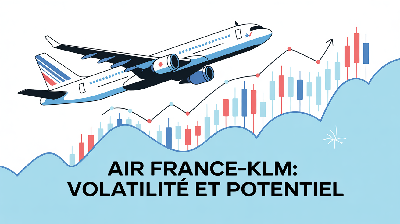 illustration stylisee action air france va t-elle remonter avec avion et graphiques