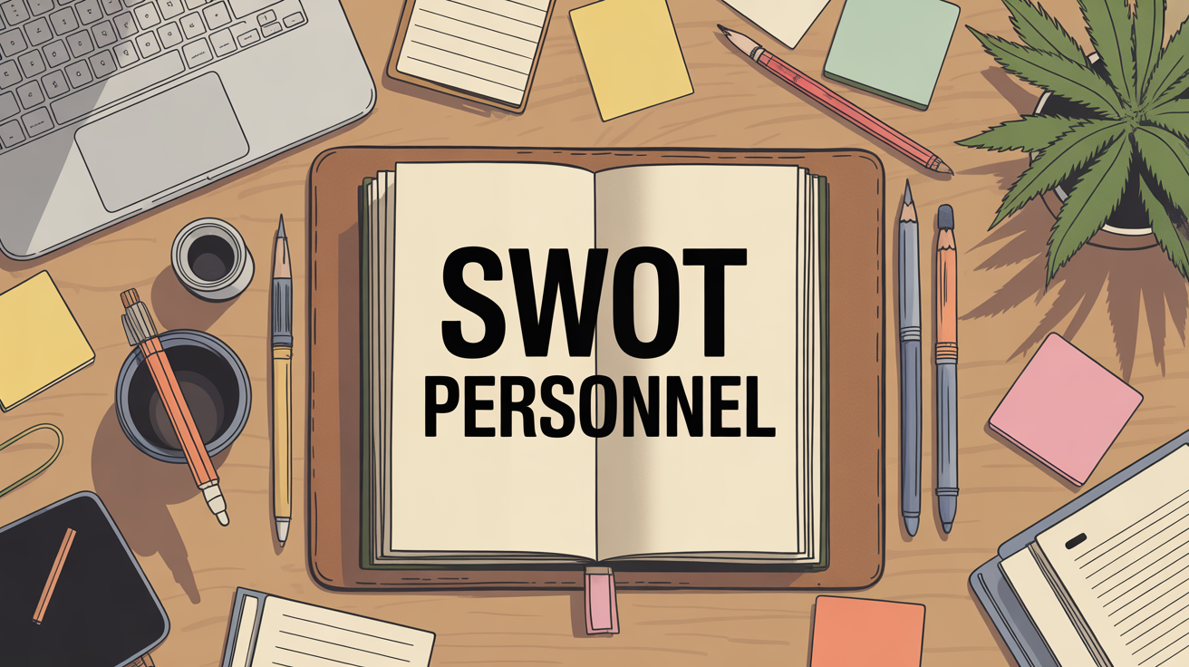 vue dessus swot personnel matrice 2x2 bloc note