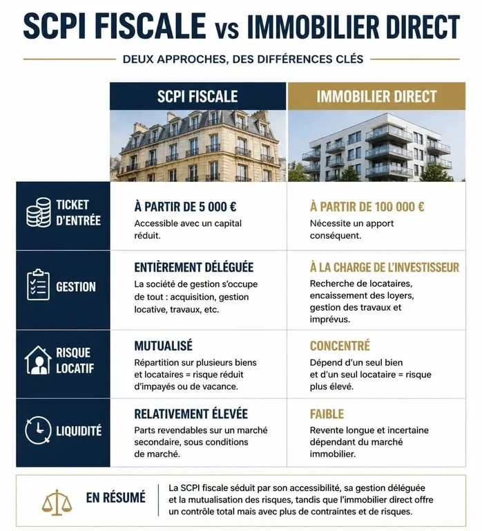 Comparatif SCPI fiscale et immobilier direct pour la défiscalisation
