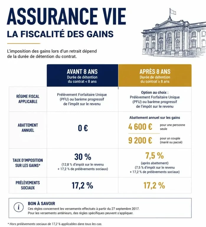 Infographie sur la fiscalité de l'assurance vie et les avantages de l'avenue des investisseurs