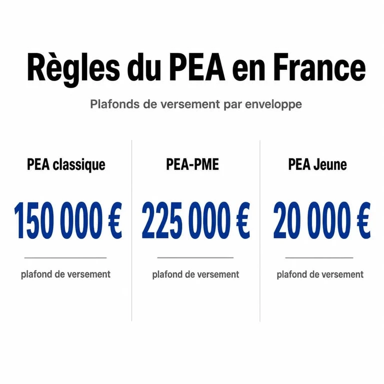 Infographie récapitulative des plafonds et règles de détention du PEA par personne