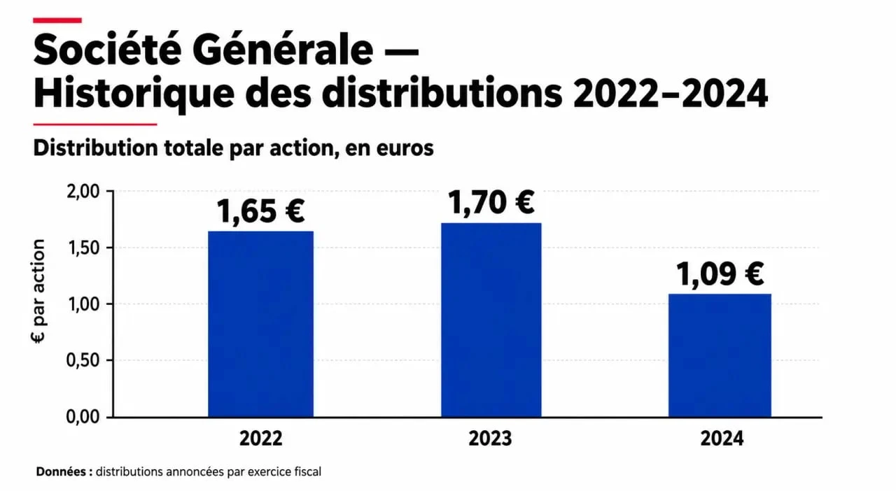 Évolution du dividende de l'action Société Générale entre 2022 et 2024