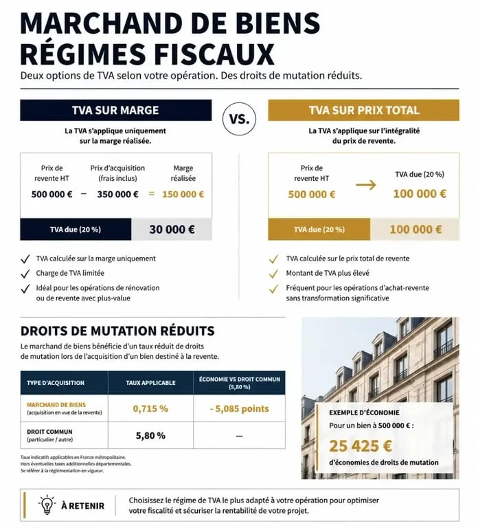 Tableau récapitulatif de la fiscalité du marchand de biens : TVA et droits de mutation