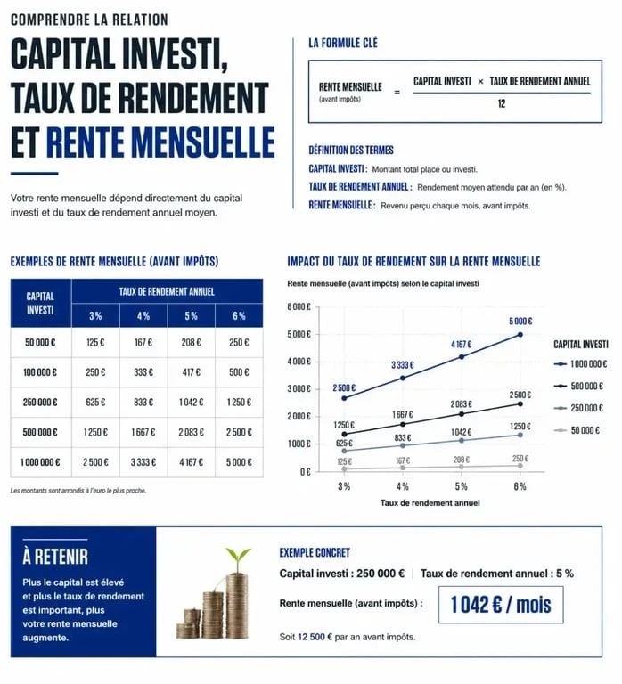 Infographie sur la simulation de placement avec rente mensuelle