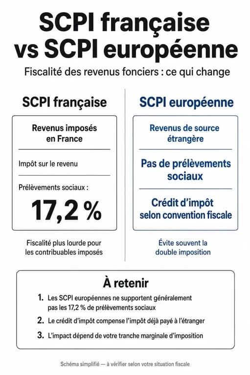 Comparatif fiscal entre SCPI française et SCPI étrangère : impact sur le rendement net