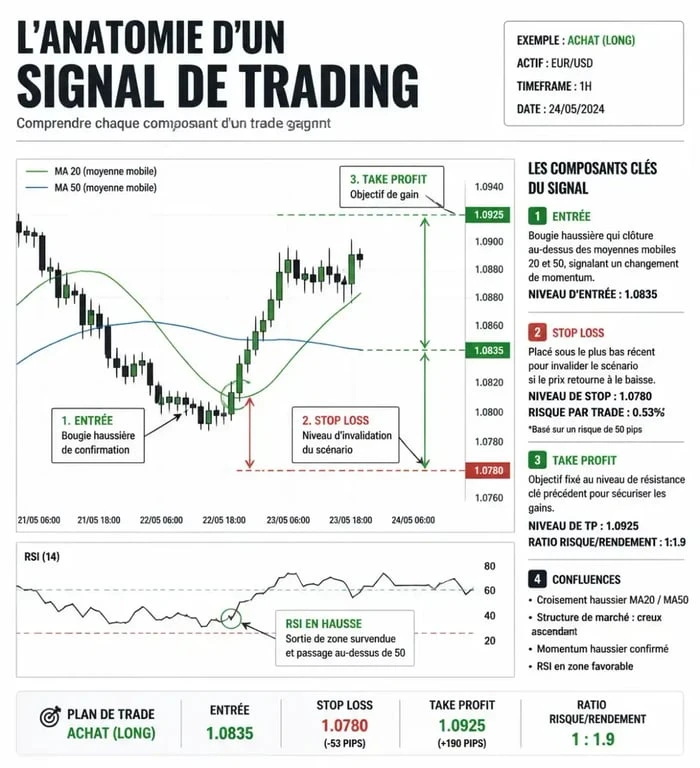 Schéma explicatif d'un signal de trading avec Stop Loss et Take Profit pour optimiser sa stratégie d'investissement
