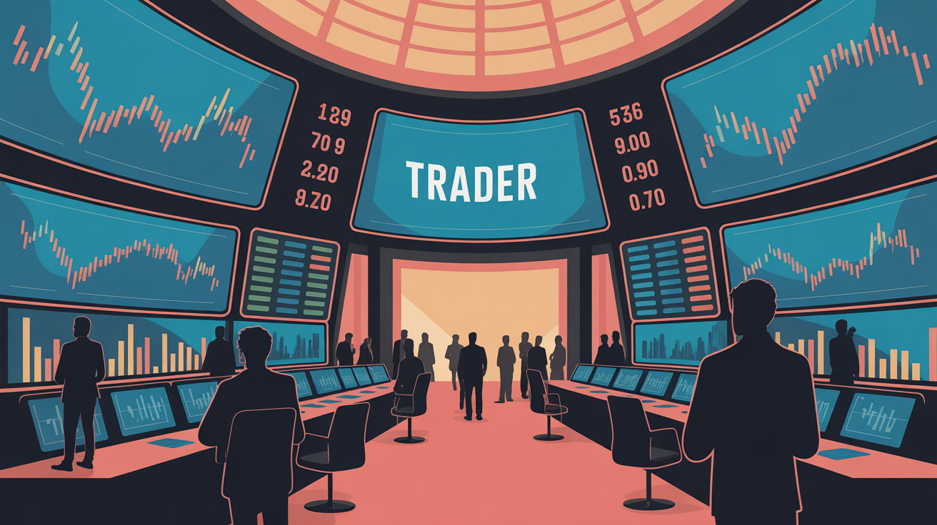 trader métier salle de marche avec écrans et traders