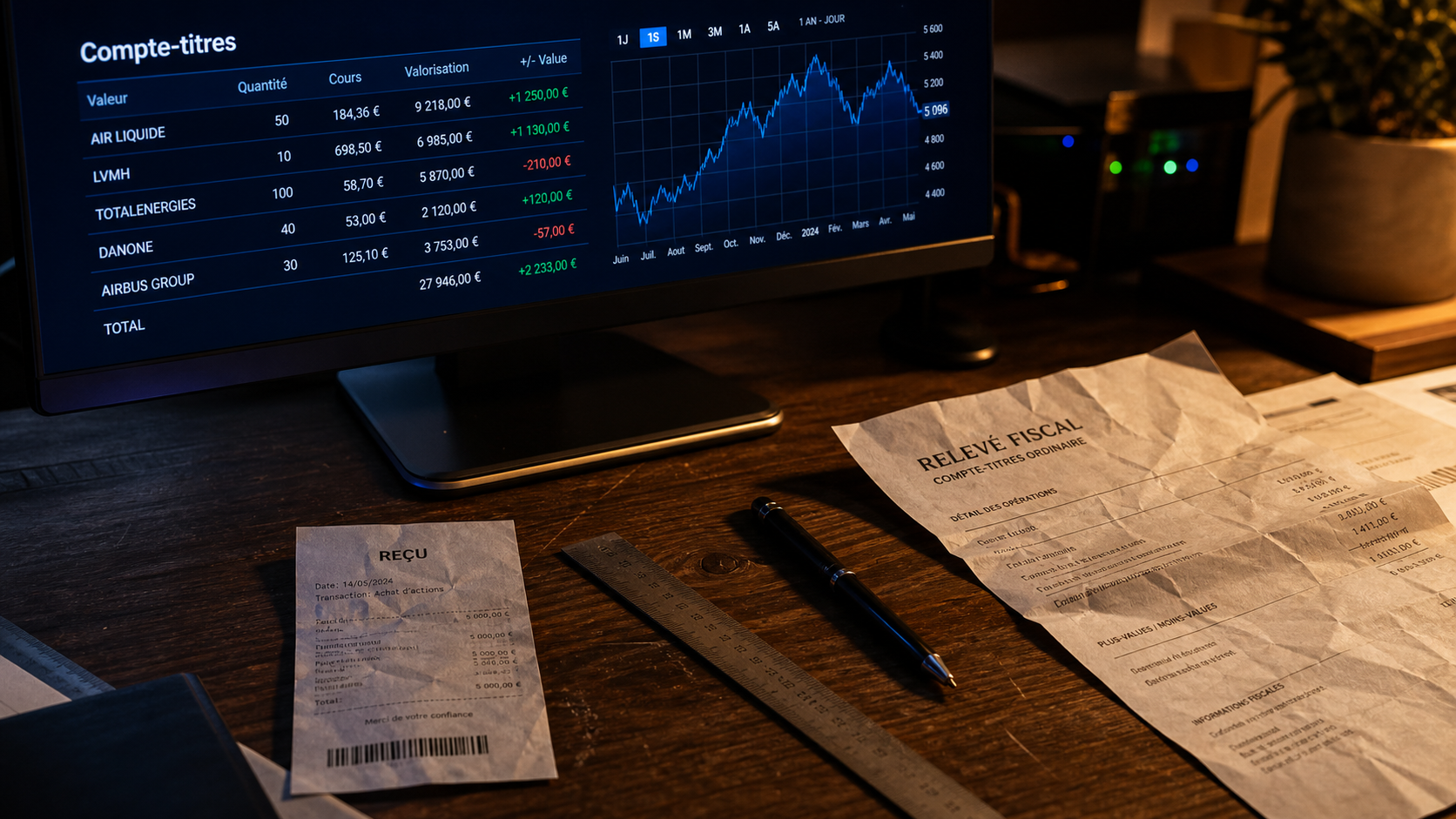 Compte-titre : avantage et inconvenient, écran bourse et documents fiscaux