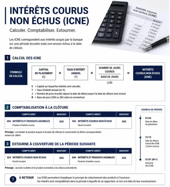 Schéma explicatif du calcul et de la comptabilisation des intérêts courus non échus (ICNE)