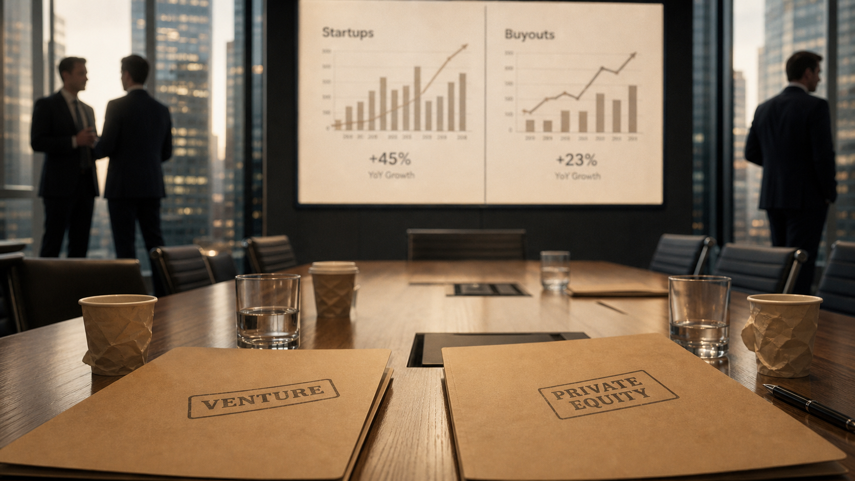 Private equity vs venture capital : table Venture et Private Equity, graphiques startups et buyouts