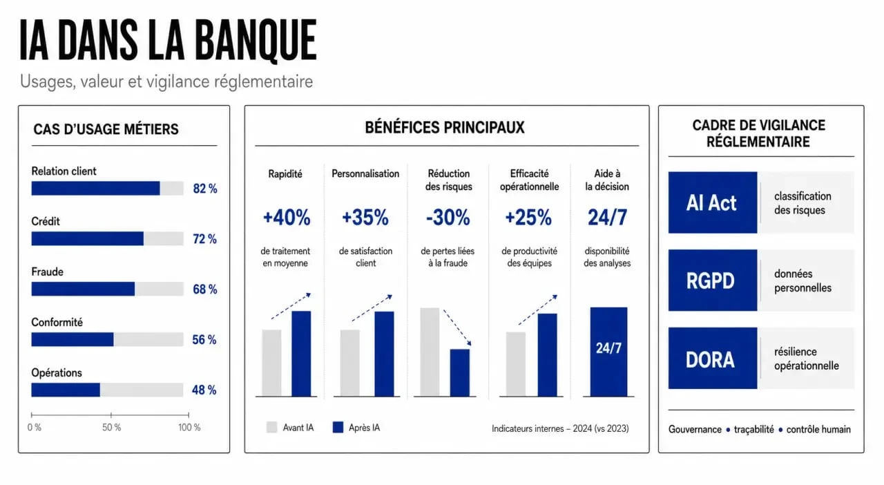 Intelligence artificielle banque : usages, bénéfices et cadre réglementaire
